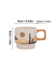 1 cană ceramică cu model geometric minimalist, cană de apă creativă pentru micul dejun la birou, potrivită pentru cafenea, magazin de deserturi, birou, cadou - Multicolor - Vizualizare 2