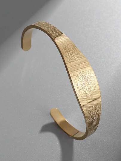 1件全新高品质不锈钢可调节手镯，圣本笃十字架手镯，派对节日礼物