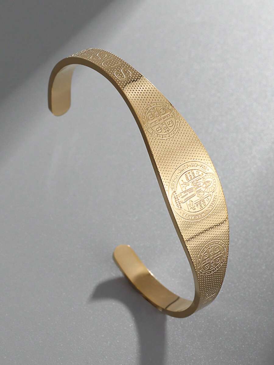 1件全新高品质不锈钢可调节手镯，圣本笃十字架手镯，派对节日礼物 - 時尚 - 查看 1