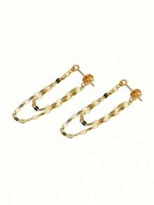 1 Pair Women's Cubic Zirconia Inlaid Teardrop Earrings, Suitable As Gifts For Occasions Like Valentine's Day, Wedding, Mother's Day - 黃金-1 - 查看 2