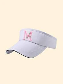 8-16 Years Old Girls' Cute Floral & Letter Embroidered Adjustable Sun Hat, Sporty Summer Sun Visor - White - View 10