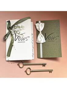 4张婚礼誓言卡，简约DIY新郎新娘告白笔记本，铃兰婚礼誓言卡，附赠笔和钥匙扣 - 手写新婚誓言小册子，主题派对，节日庆典，婚礼季 - 多色 - 查看 8