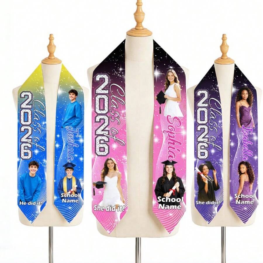 1PC 6.45" X 71.7" Custom Photo Graduation, Personalized Class Of 2026 Sash, Graduation Gifts, For Seniors - Style-1 - View 1