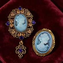 2 pezzi Set di spille vintage di lusso stile palazzo con testa di donna in rilievo, spilla vintage glamour per cappotto, maglione, tailleur, adatta per occasioni formali, feste, vacanze, regali - Blu - Visualizzare 7