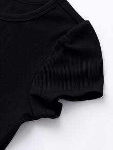 Annil [Đầm ôm eo] Đầm công chúa dáng chữ A phối vải cotton co giãn mềm mại, thân thiện với da, thoáng mát, dành cho bé gái, kiểu dáng ngọt ngào, dài. - màu đen - Xem 3