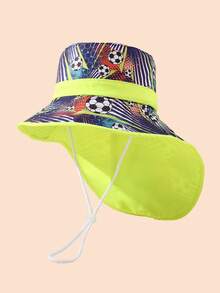 1pc Kids Printed Bucket Hat, Toddler UV Protection Wide Brim Outdoor Beach Hat, Boys Girls Summer Casual Daily Wear - 1PC Printing - View 9