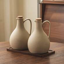 500ml/600ml Vintage Thick Ceramic Oil Bottle With Cork Stopper, Kitchen Condiment Bottle, Sauce Dispenser - Stoneware - View 11