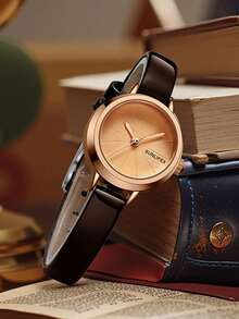 1件装女士石英表，优雅简约小表盘，优质合金材质，复古柔和精致的极简风格，完美搭配现代休闲装束 - 棕色 - 查看 2