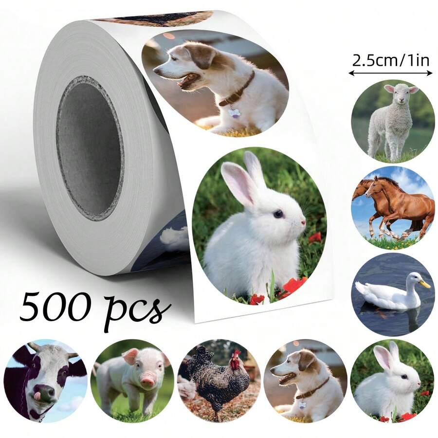 500pcs Cute Animal Doodle Roll Stickers, 1 Inch Round, 8 Patterns, For Envelopes, Magazines, Phone Cases, Water Bottles, Computers, Helmets, Scrapbooks, DIY Decorations, Holiday Party Gift Packaging, PVC Self-Adhesive Seal Stickers School Supplies - Cute Animals - View 1