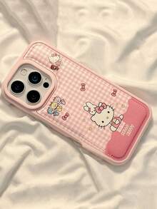 SANRIO Pink Plaid Rabbit & KT Cat Design Full Coverage Phone Case Compatible With IPhone 17 Pro Max, 16 Pro, 15, 14, 13, 12, 11 - Pink - View 3