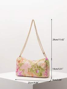 Sequin Floral Embroidered Women's Shoulder Bag, Metal Chain Strap, Suitable For Evening, Party, Wedding - Multicolor - View 7