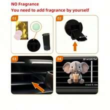 2D平面，1个可爱小象喝珍珠奶茶图案汽车出风口夹装饰，可自行添加香氛，亚克力卡通装饰，汽车内饰配件，夹式空气清新剂，可用作节日礼物 - A - 查看 8