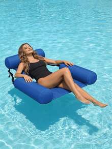 1pc Inflatable Floating Chair, Vibrant Colors, Durable Polyester Hammock, With Armrests And Headrest, Suitable For Relaxation At Beach, Lake And Swimming Pool, Inflation Pump Sold Separately - Solid Color Floating Chair - View 4