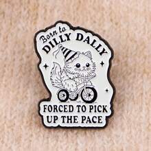 动物猫熊语录珐琅徽章卡通骷髅胸针翻领别针徽章背包服装配饰时尚珠宝礼品 - 黑色 - 查看 5