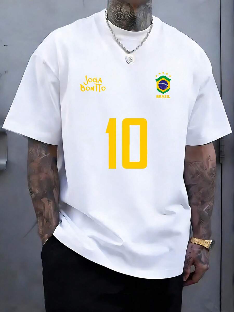 Vintage Men's Football Shirt From Brazil - Legendary Number 10, Crew Neck Short-Sleeved T-Shirt, Casual Football Fan Clothing, Football Jersey - 白色 - 查看 1