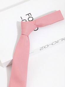 1条男士纯色莲花粉色小条纹纹理轻盈手工领带，适合学校西装通勤日常搭配 - 藕粉色 - 查看 3