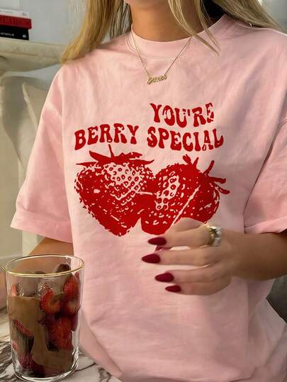 Women's New Casual Cute Pattern Loose Fit Round Neck Short Sleeve T-Shirt, Fashionable Daily & Holiday Wear. Suitable For Holidays, Back To School, Teacher's Day, Etc. Letter Print Soft, Loose & Comfortable High-End Streetwear Casual Versatile Short Sleeve Top