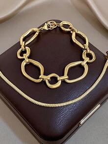 Damen minimalistische Herz-förmige Ketten Armband Set, geometrische mehrschichtige goldene Ketten Armband geeignet für Alltag, Party, Valentinstag, Hochzeit, Musikfestival, Muttertags Geschenk - Verschiedenfarbig - Übersicht 5