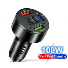 100W 3USB 2Type-C Car Charger, Supports PD And QC3.0 Fast Charging, USB-C Car Phone Charger, Type-C Adapter, Suitable For IPhone - Black - View 6