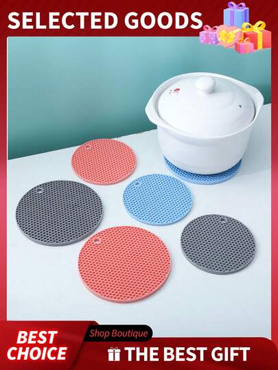 5 piezas Almohadillas resistentes al calor de silicona, Alfombrillas de aislamiento anti-escaldadura, Almohadillas de aislamiento de goma de panal antideslizante, Gruesas y suaves, Resistentes a altas temperaturas (colores aleatorios)