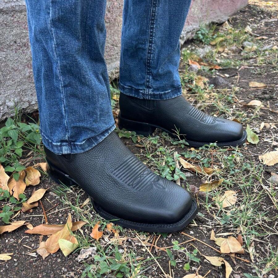Botin Vaquero De Piel Choco Grizzly Suela Para Hombre Bota De Piel Negro Cowboy  Playa Boda Fiesta Exterior Botas De Cuero