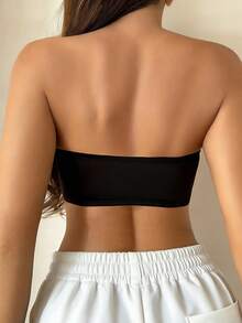 Strapless Front Closure Invisible Strap Camisole Seamless Supportive Bra, Sexy Cropped Top, Women's Lingerie, Summer Outfit, Suitable For Wedding & Intimate Occasions - Black - View 6