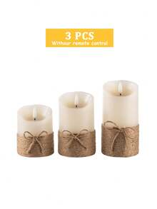 3pcs Flameless Candle Lights With Timer Remote Control, Battery Operated Vintage Rope Wave Candles, Suitable For Christmas, Halloween, Valentine's Day, Mother's Day, Gifts, Birthday, Wedding, Dining Table, Party, Holiday - Wavy Angled Opening - Tie-up Style - View 11