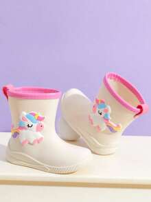 Caweiny Cartoon Kids Rain Boots, Girls Mid-Calf Rain Shoes, Boys Waterproof Rubber Boots - White - View 4