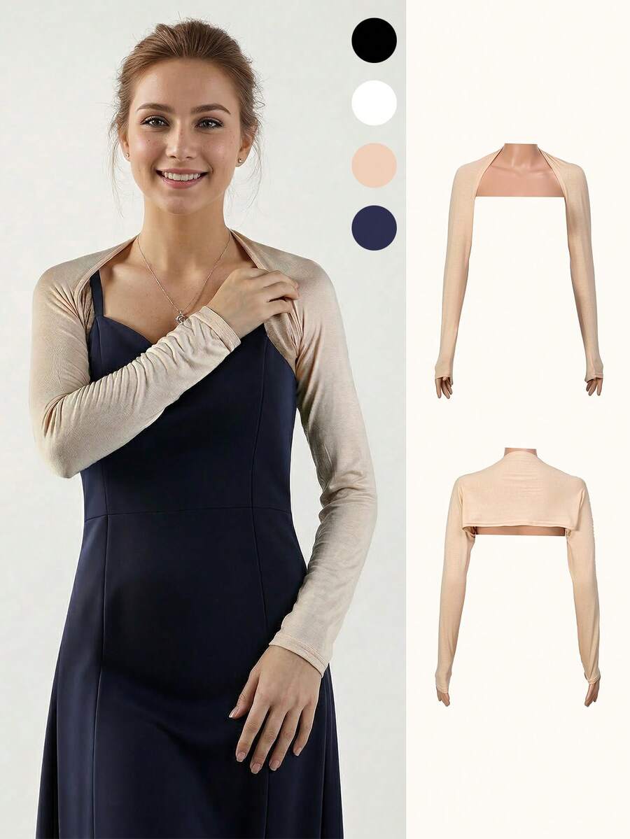 1pc Women's Solid Color Neck Warmer Viscose Round Neck Undershirt Fake Collar Sleeves, Neck Cover, Long Sleeve Versatile Accessory For Solid Color Jacket, Turtleneck,Festival,Travel,Disco,Graduation Outfit