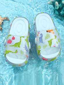 儿童拖鞋，男童夏季室内软底防滑卡通可爱恐龙图案幼儿凉鞋 - 藍色 - 查看 2