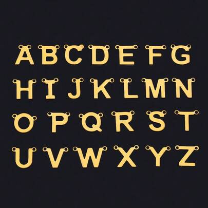 26pcs/Set Stainless Steel A-Z English Letter Pendant, Metal Double Hole English Letter Connector Charm For DIY Personalized Necklace, Bracelet, Earring Crafting