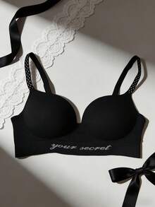 Đồ lót nữ gợi cảm, thân thiện với da, tôn vòng một, họa tiết chữ đen phối hợp, áo ngực dây chấm bi phong cách Pháp lãng mạn, giản dị, đa năng, quyến rũ, chống chảy xệ, nâng đỡ vòng một. - màu đen - Xem 7