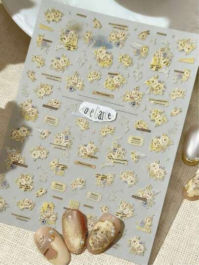 1 szt. Nowa, zabytkowa naklejka dekoracyjna do paznokci w kształcie róży z gazety, ręcznie robiona naklejka do paznokci, odpowiednia do scrapbookingu, wodoodporna i trwała.