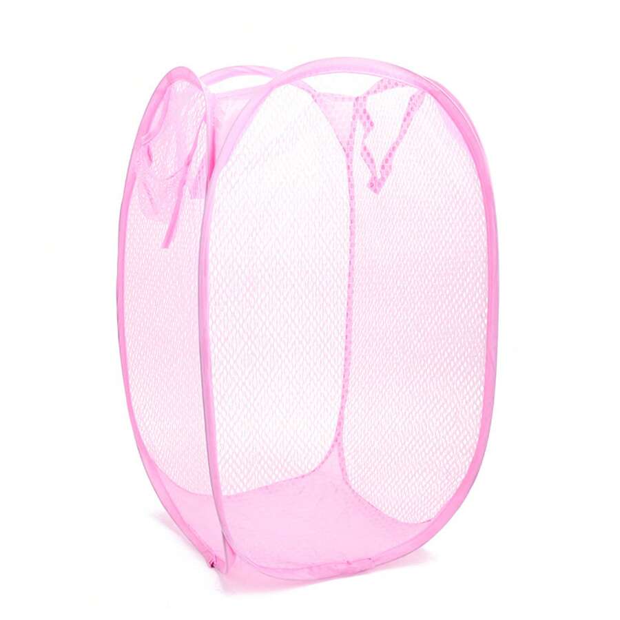 1pc Pop-Up Mesh Laundry Basket, Foldable Portable Laundry Basket, Foldable Dirty Clothes Storage Basket, Household Storage Basket For Socks, Underwear, Toys, And Miscellaneous Items - 粉色 - 查看 1