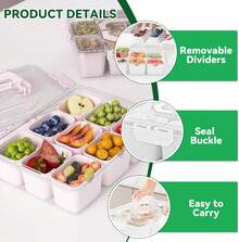 2 Pack Or 3 Pack Divided Serving Tray With Lid And Handles, 8 Or 9 Compartments Snack Box Container Charcuterie Organizer Snackle Box Container For Candy,Nuts,Fruits,Snacks,Pink Or Beige - View 9