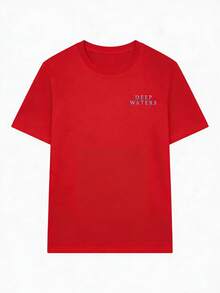 Casual T-Shirt 2026 Marine Animal Print Jellyfish Coral And Phrase Deep Waters Short Sleeve Beach Style Clothing Unisex - 紅色 - 查看 3