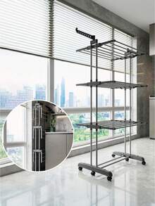 Tendedero plegable de acero inoxidable - Tendedero vertical con ruedas, secadora de 4 niveles, secadora de pie, brazos cortos plegables y paneles giratorios, secadora de ropa interior, adecuada para apartamentos, dormitorios, lavaderos - Uso en interiores/exteriores - Multicolor - Ver 7