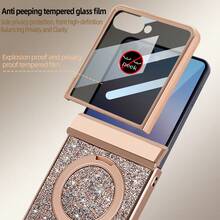 VIETAO Funda protectora para teléfono plegable Galaxy Z Flip 7/6 con Body completo, protector de pantalla de vidrio templado, con soporte circular, lentejuelas y cristales rhinestone, acabado brillante y chapado - Oro champán - Ver 6