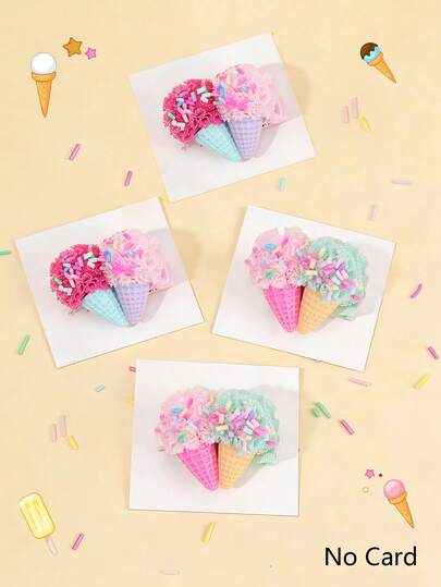 2个/4个可爱冰淇淋发夹，夏季彩色涤纶发夹，甜美刘海夹，四季皆宜，生日派对礼物，适合女孩和青少年。