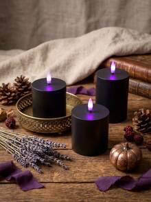 3pcs Flameless Candle Lights With Timer Remote Control, Battery Operated Black Purple Light, Suitable For Christmas, Halloween, Valentine's Day, Mother's Day, Gift, Birthday, Dining Table, Party, Holiday - Black - Purple Light Edition - View 9