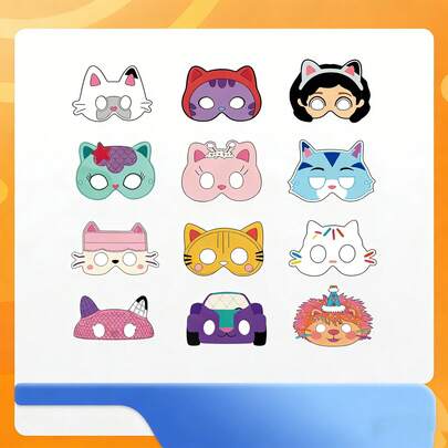 12pcs/Set Polka Dot Doll House Birthday Party Decorations, Masquerade Costume Paper Masks, Photo Props, New Year, Valentine's Day, Easter Gifts