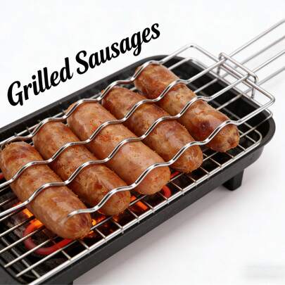 1个香肠夹，多功能烧烤香肠夹，均匀加热，防滑，不锈钢耐热设计，卫生易清洗，适合户外露营、野餐、烧烤，省时省力，适用于各种香肠，夹持稳固，提高烧烤效率，厨房烧烤通用，便携，适合初学者，是制作美味香肠的必备烧烤工具。