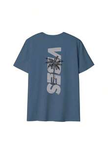 Women's Minimalist Coconut Tree Slogan Print Casual Round Neck Short Sleeve T-Shirt, Simple & Versatile, Suitable For Daily & Holiday Wear.Graphic Tee, Women, White, Black, Pink Summer VacationCasual Daily Wear, Pefert For Summer Vacation Outfits - Gray Blue - 查看 4
