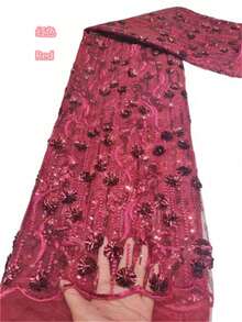 Vải ren lưới Pháp màu xanh lá cây với sequin 3D, vải ren tuyn châu Phi chất lượng cao màu trắng 2026 để may váy cưới, váy dự tiệc thanh lịch cho nữ, màu đen, 1 yard/5 yard. - A - Xem 21