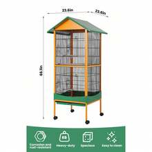 Estación de juegos para loros con ruedas - parque de actividades con perchas y escaleras - amarillo verdoso - Ver 2