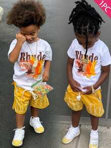 Boys' Cotton Round Neck T-Shirt, Casual And Comfortable Spring And Summer Short-Sleeved Printed Top - 白色 - 查看 2