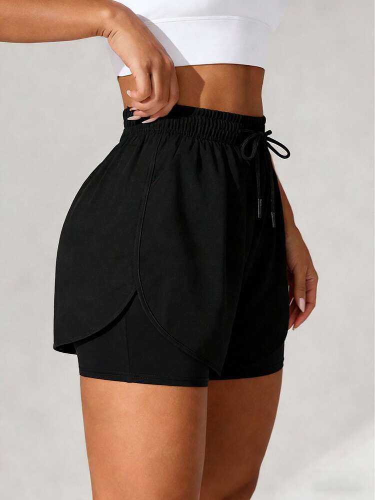 女士户外休闲多功能二合一舒适透气短裤，适合户外、休闲、运动和居家穿着 - 黑色 - 查看 9