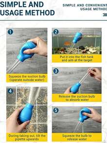 New Aquarium Vacuum Cleaner, High Suction Fish Tank Waste Remover, Turtle Tank Poop Suction Cleaning Tool - A-Blue - View 7