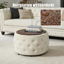 Luxurious Set Of Two Nesting Velvet Stools, 4-In-1 Function, Round Storage Stool With Wooden Shelf, No Assembly Required, Beige (58 Cm X 58 Cm X 38 Cm) - Beige - View 7