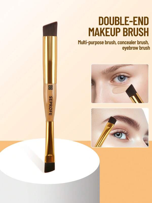 SEPROFE 1支双头化妆刷，多功能二合一遮瑕刷和眉刷，斜角设计贴合面部轮廓，超柔软刷毛带来无痕自然妆效，适合日常妆容。